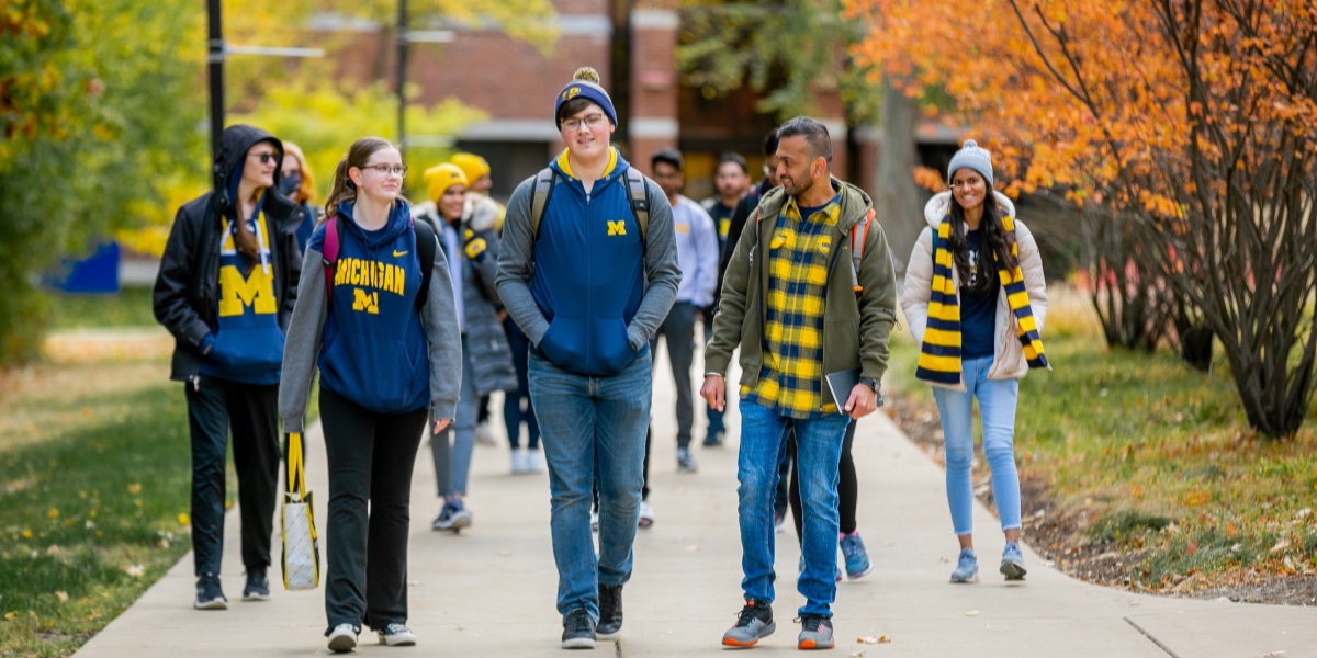 Students walking across campus.