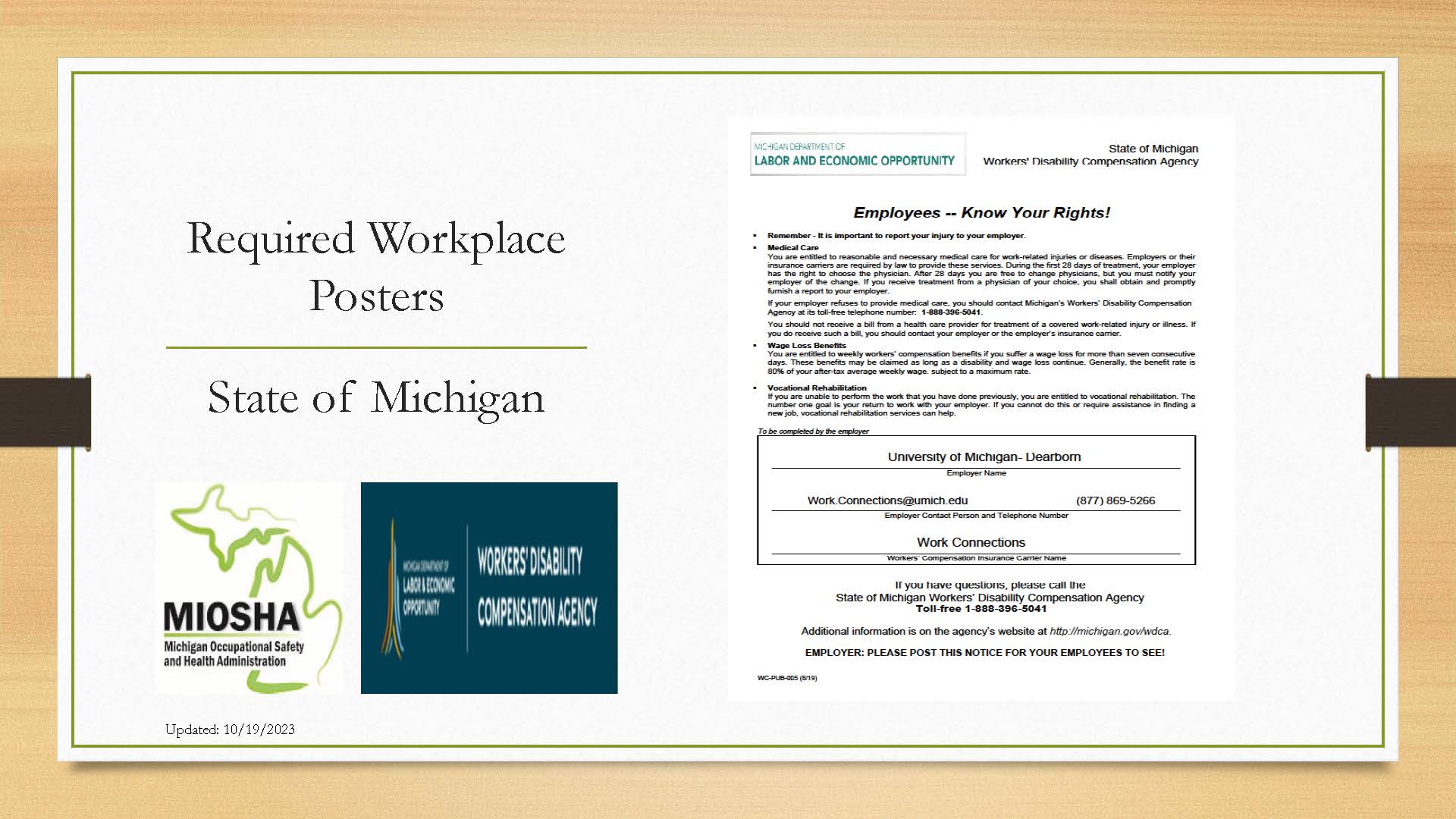 Michigan Know your Rights Workers Compensation poster.