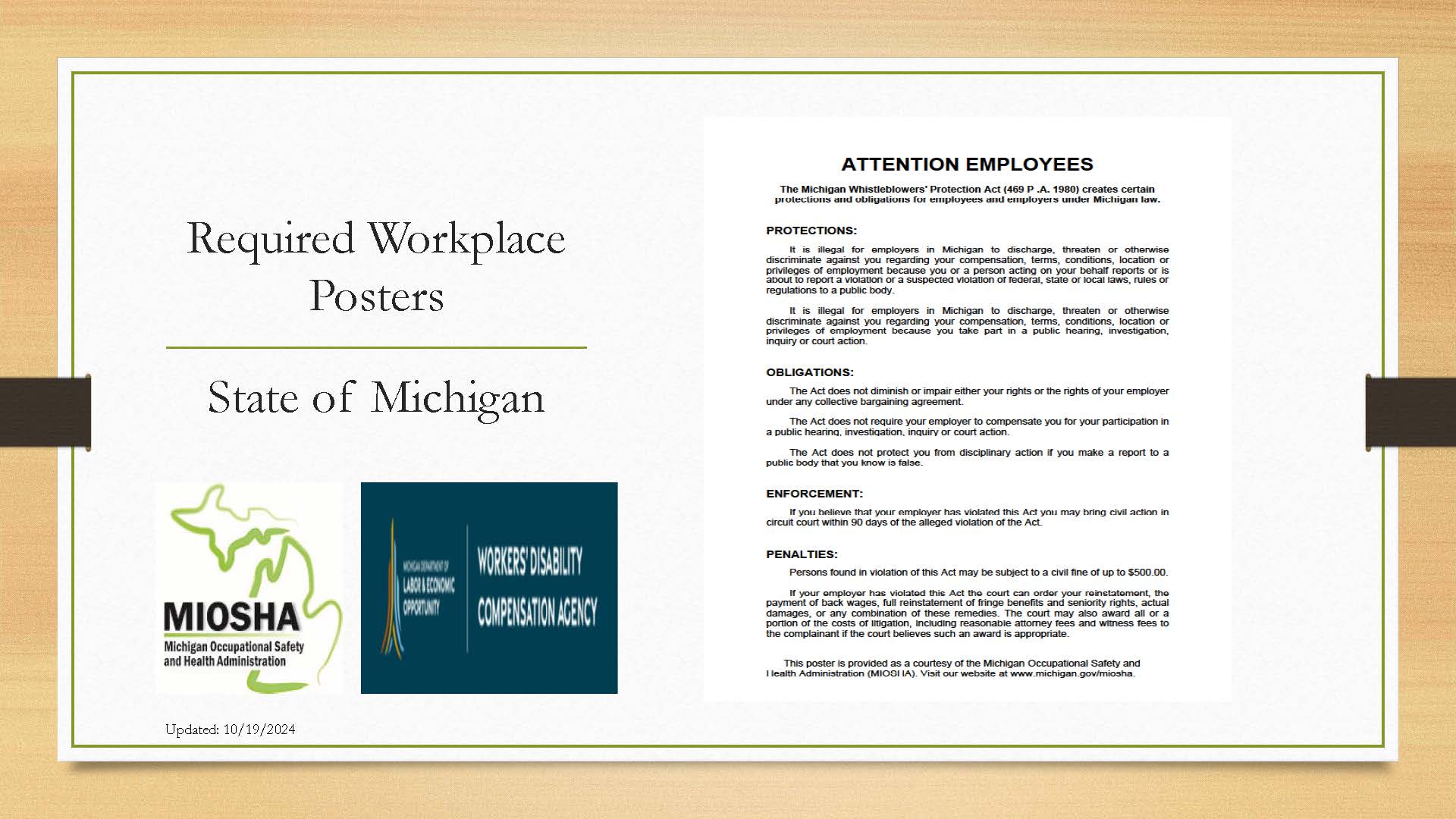 Michigan Whistleblowers Protection Act poster