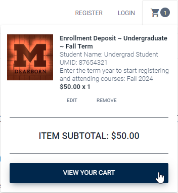 Undergraduate Enrollment Deposit View Your Cart