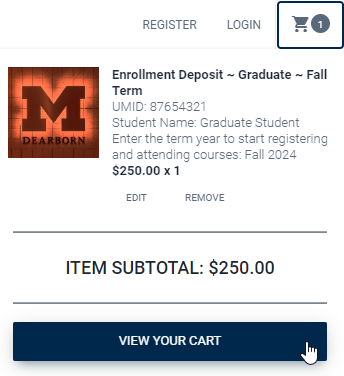 Graduate Enrollment Deposit View Your Cart