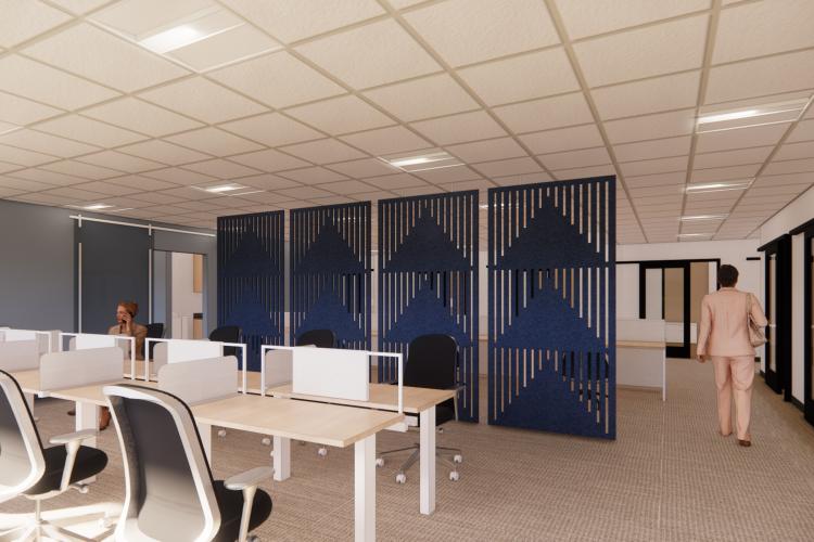 An artist rendering of a new work area in the Renick University Center