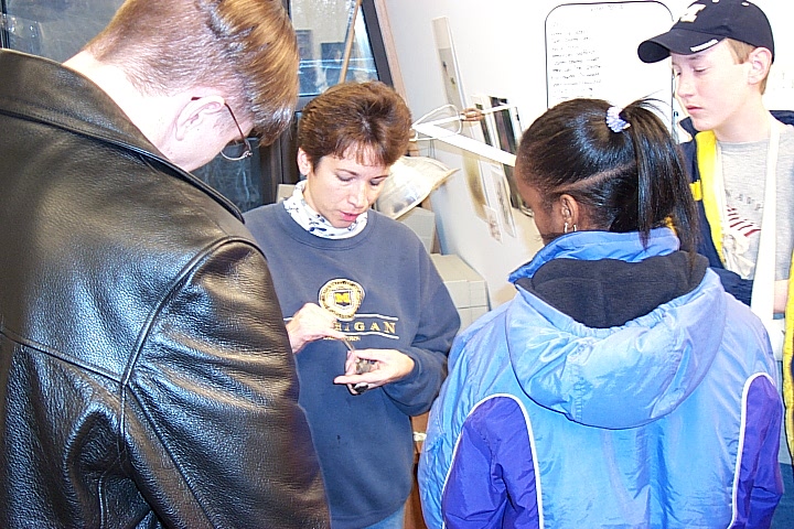 Julie Craves in the bird banding lab