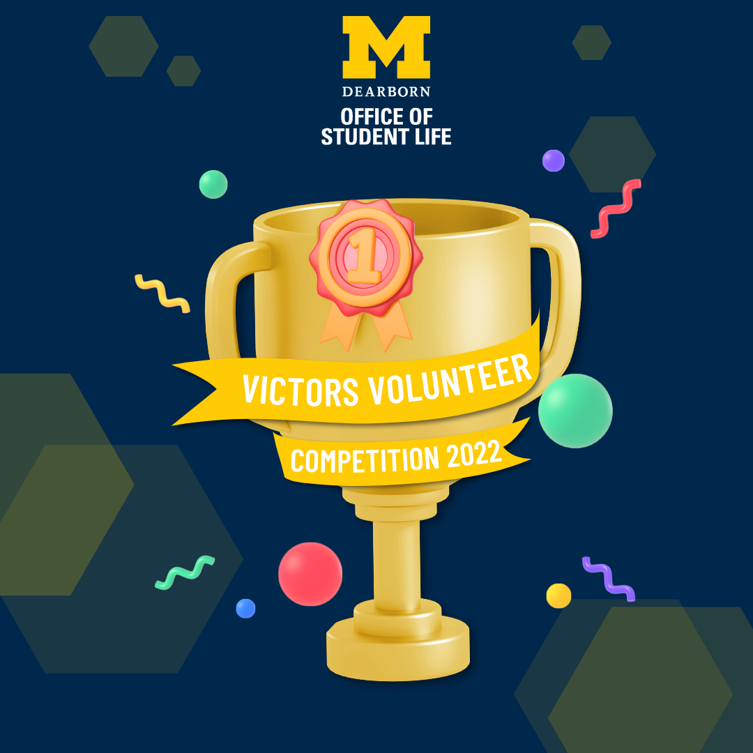 Graphic of trophy that reads "Victors Volunteer Competition 2022"