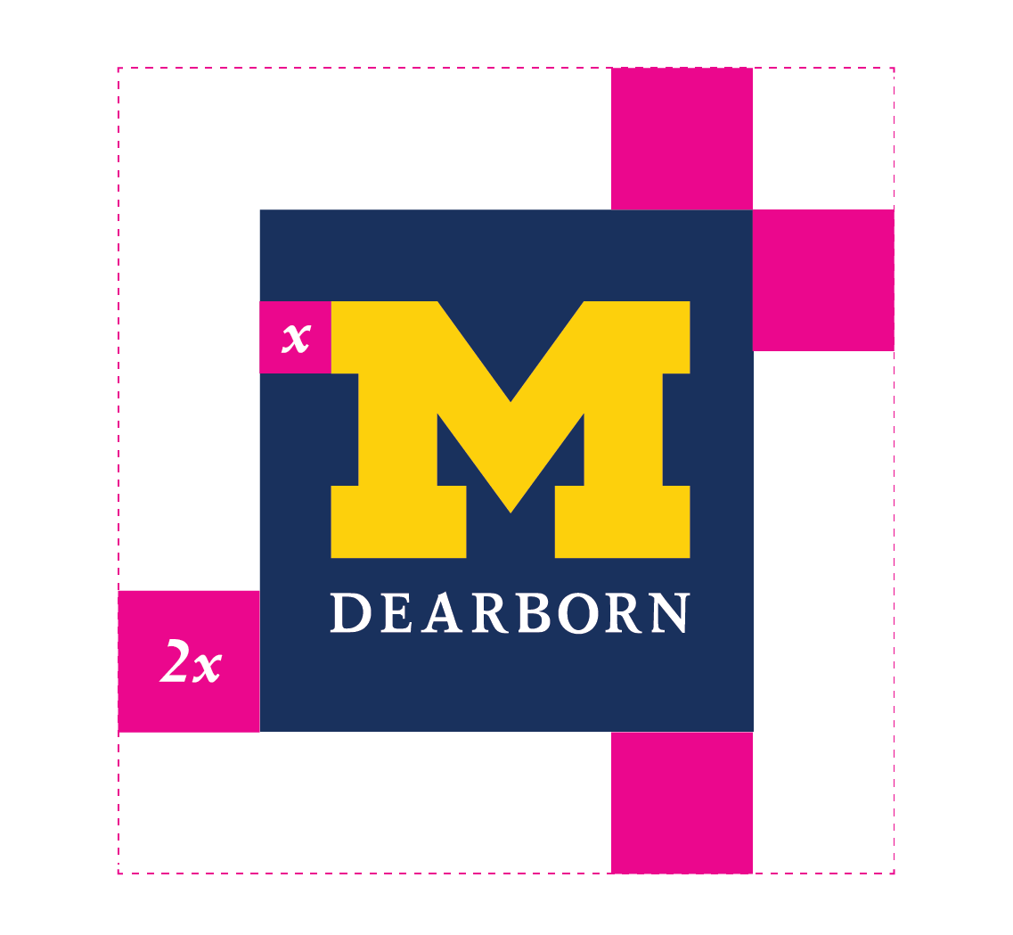 Image showing appropriate amount of clear space to have around UM-Dearborn primary logo