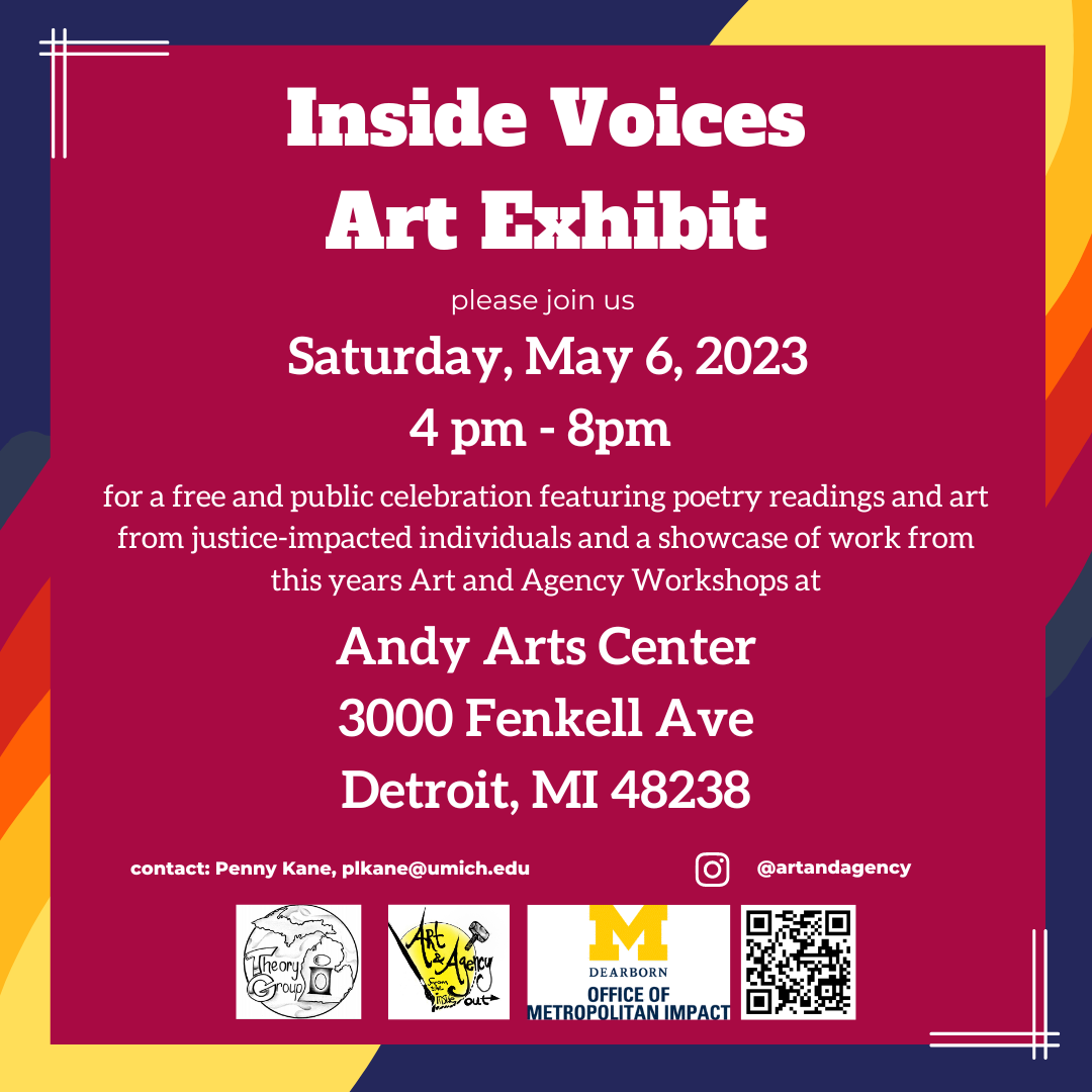 flyer for inside voices art exhibit at andy art center on may 6