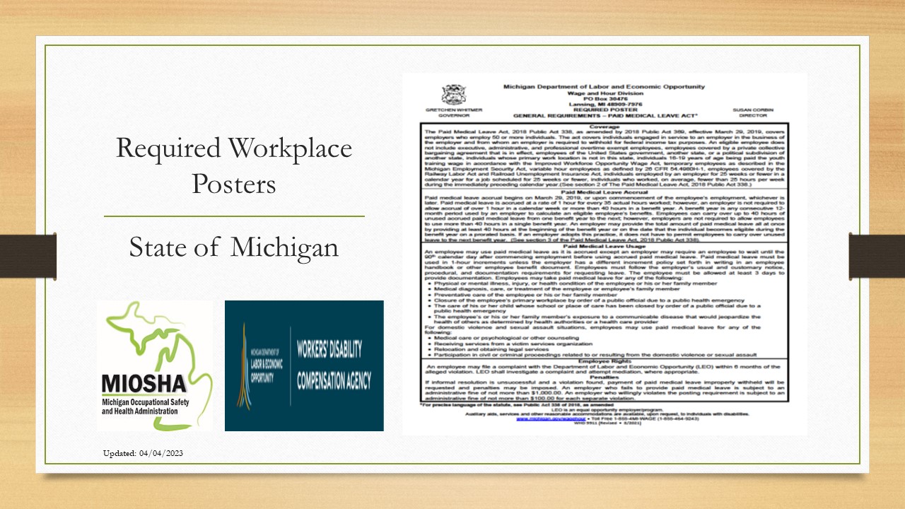 Michigan General Requirements Paid Medical Leave Act poster