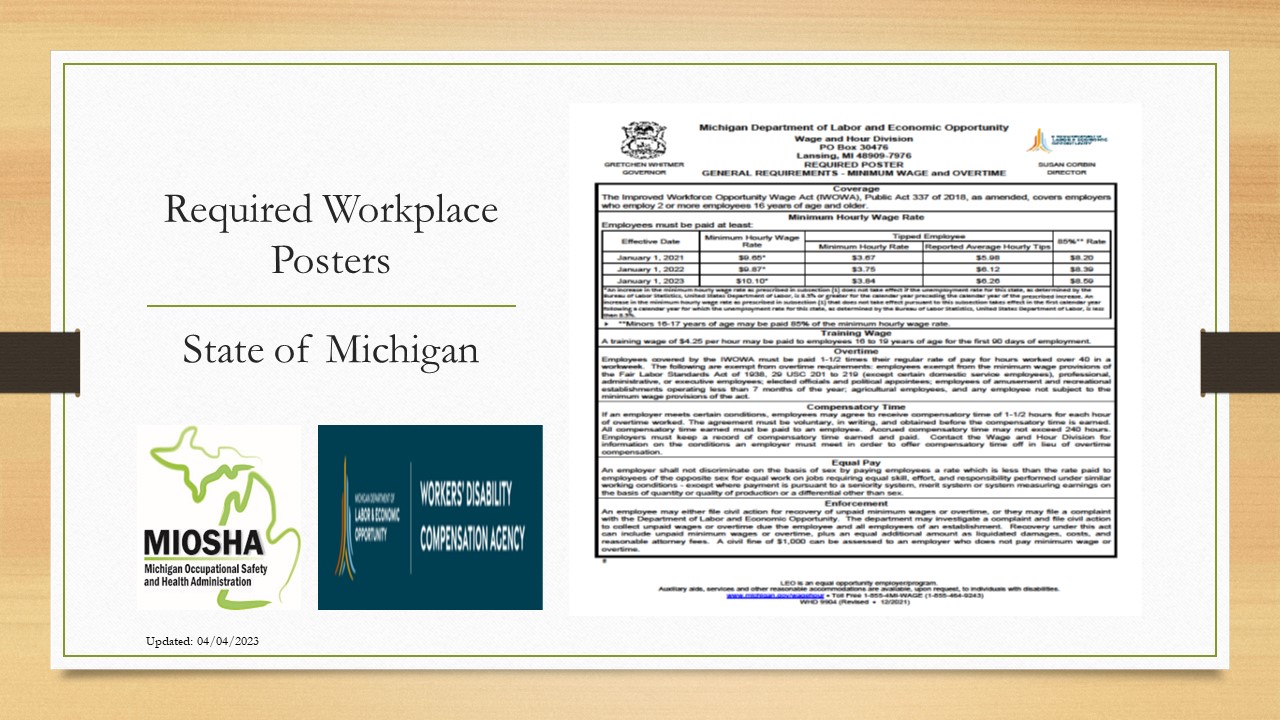 Michigan General Requirements Minimum Wage and Overtime poster