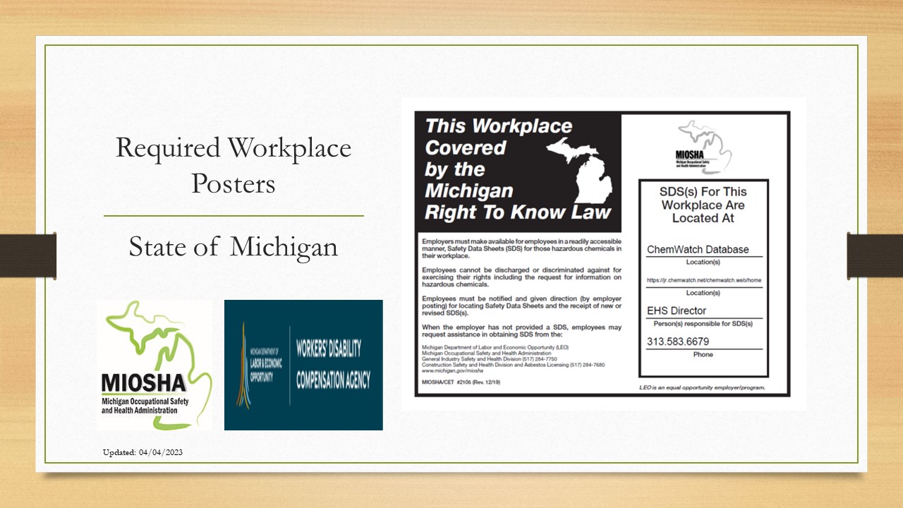 Michigan Right to Know SDS Location poster