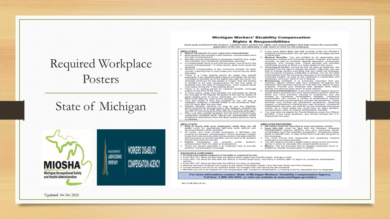 Michigan Workers Disability Compensation Rights & Responsibilities poster