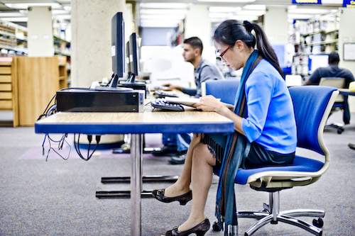  Students working in a computer lab. 