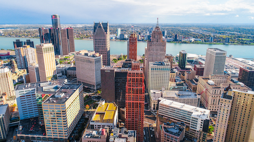 Arial view of downtown Detroit.