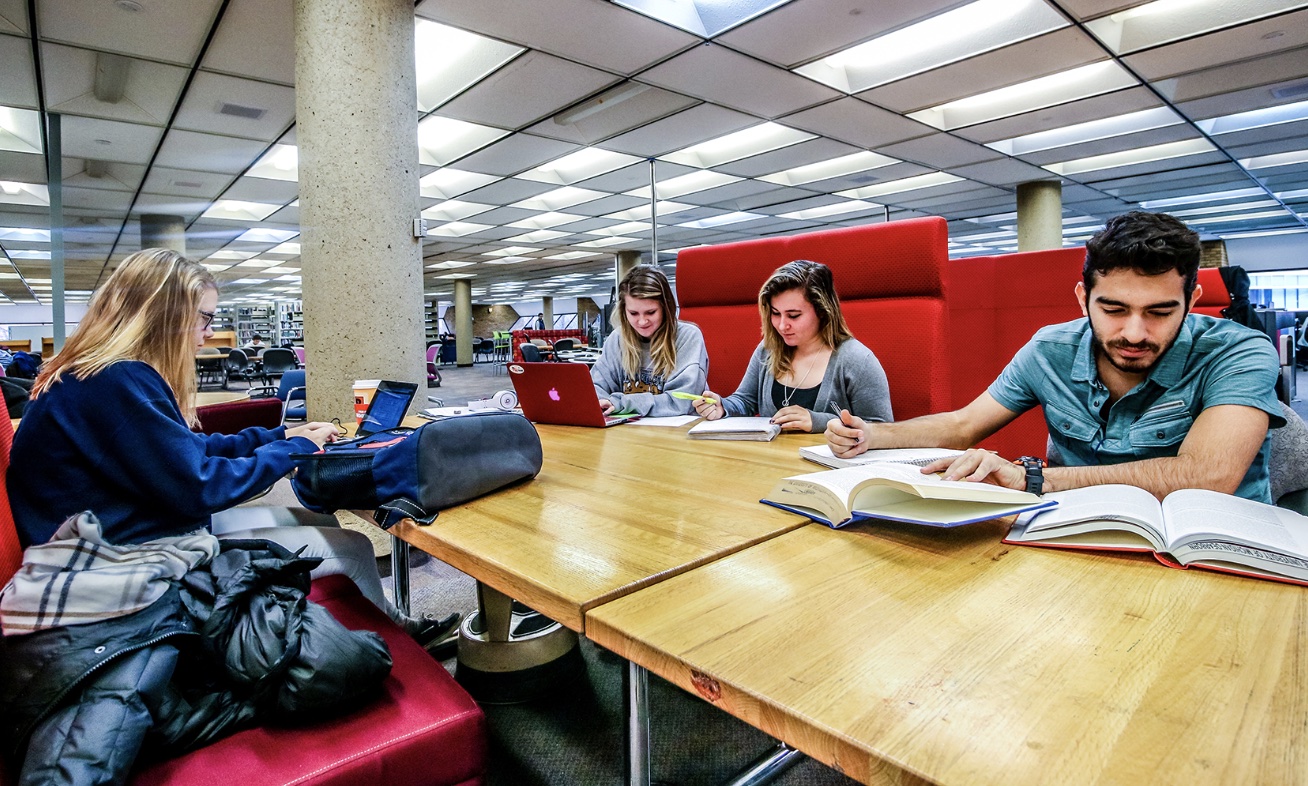  Students study on the library's second floor. 