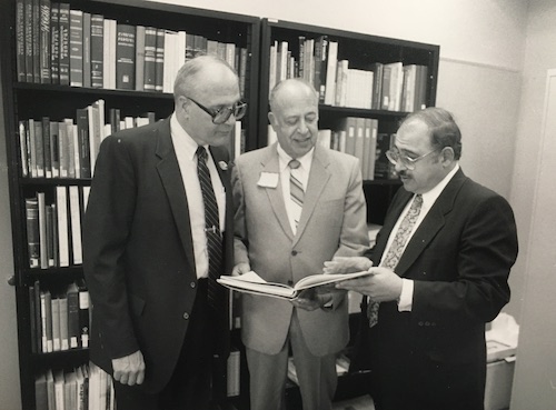 US Congressman John Dingell (left) with Dr. William A. Jenkins, Chancellor of the University of Michigan, Dearborn (middle), and Dr. Dennis R. Papazian, Director of the Armenian Research Center (right). 