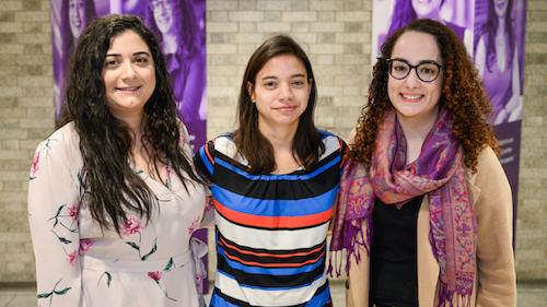  Ford Motor Company employees and College of Engineering and Computer Science alumnae Alexandra Alioto '17 B.S. (right), Mariana Doughan '15 B.S.E. (left), and Chelsey Revita '14 B.S.E. (center) 