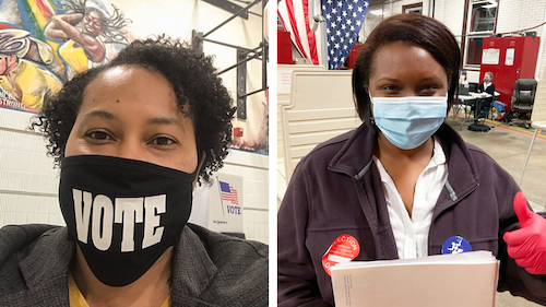  Selfies of UM-Dearborn staff members working the polls on Tuesday. 