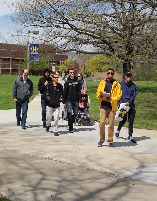 Students and parents on a campus tour of UM-Dearborn