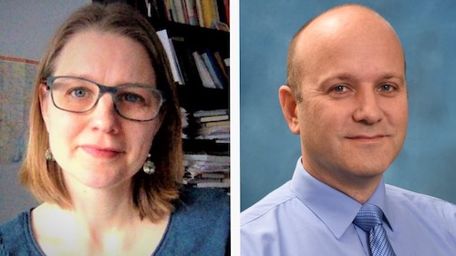  Headshots of Associate Professors of Political Science Lara Rusch and Dale Thomson 