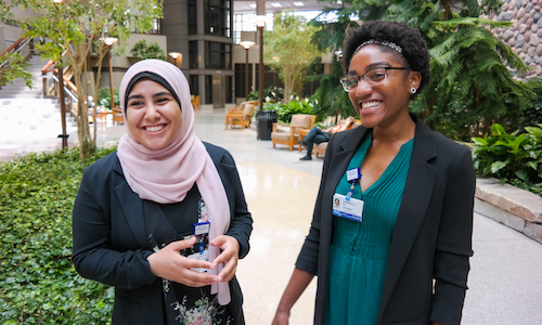  Sara Bazzi (right) and Jahmeela Meadows are among the five Health and Human Services students doing internships at Henry Ford West Bloomfield Hospital this summer. 