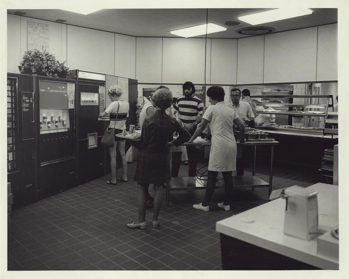 A 1972 photo of students in the campus cafeteria.