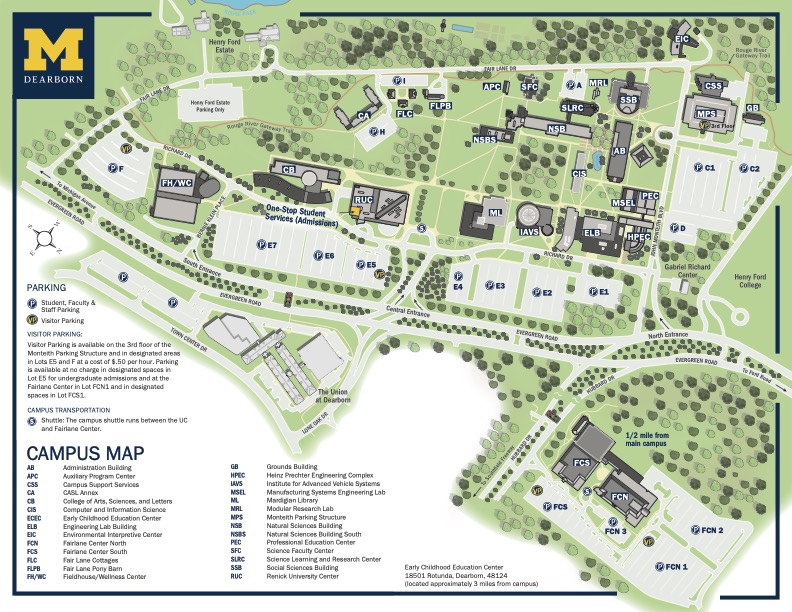 UM-Dearborn Campus Map 2023
