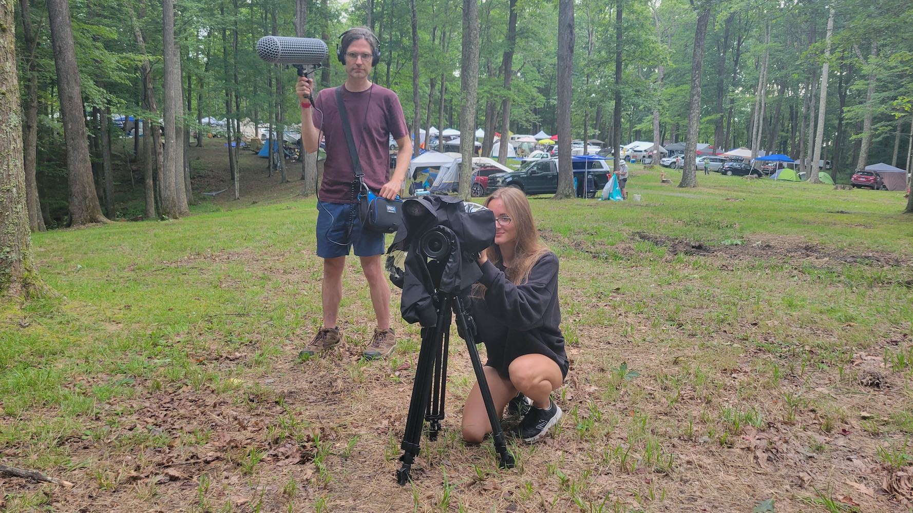 Photo of CASL student Ava Abramowicz getting documentary footage at a music festival in West Virginia