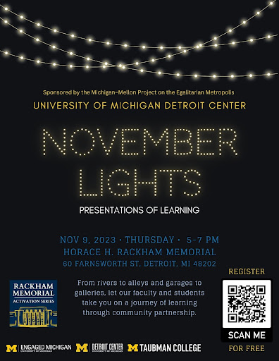 flyer for november lights presentation of learning event nov. 9th at the detroit center