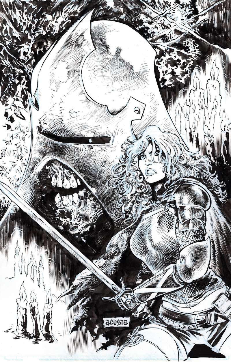 Raw drawing of Red Sonja and the Immortals by Dave Acosta, 2006 CASL grad