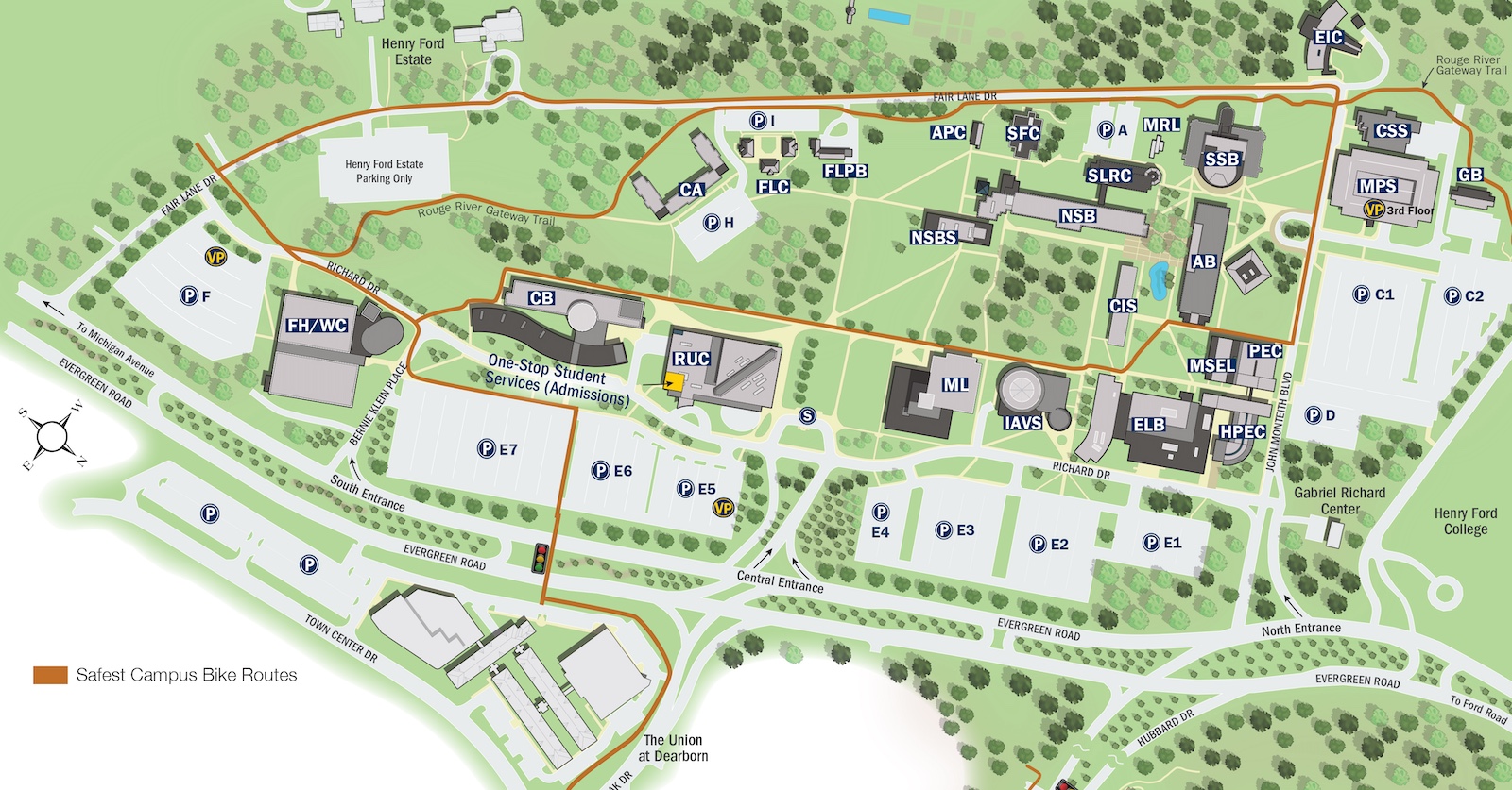 map of safe bike routes on campus