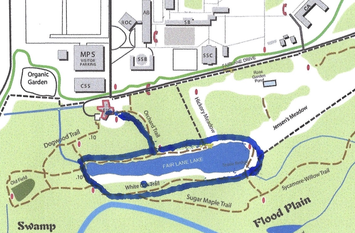 Close up of Fair Lane Lake Trail map at the EIC