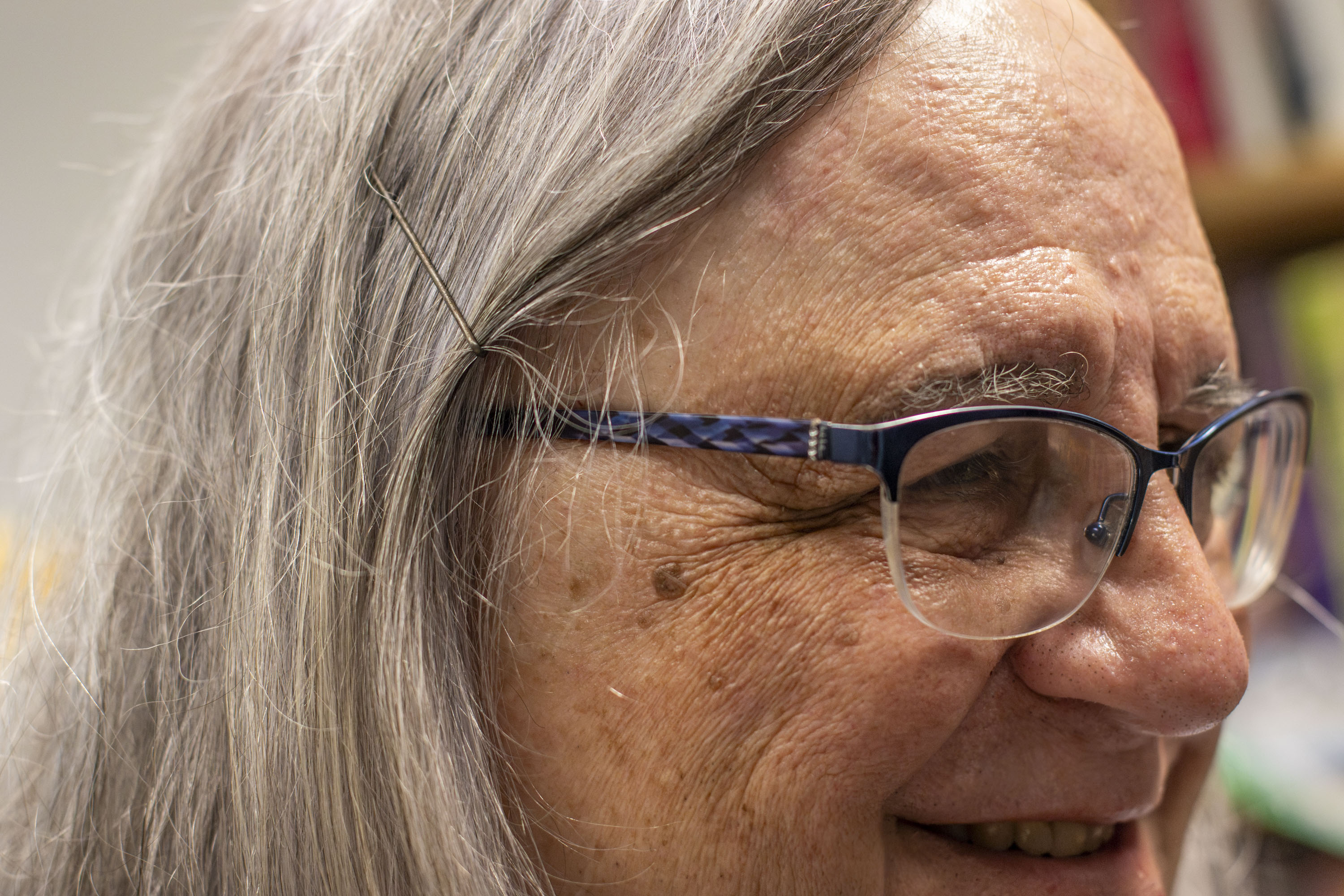 Closeup of Professor Bruce Maxim's signature accessories: bobby pins!