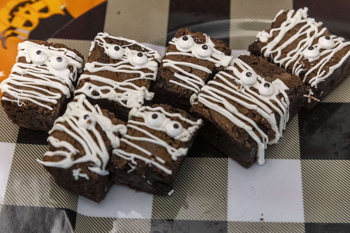 Brownies in Halloween theme at a campus bake sale