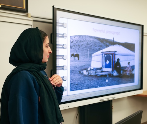 Student giving presentation