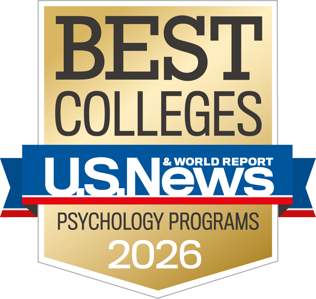 Gold and blue U.S. News & World Report badge reading: “Best Colleges, U.S. News & World Report, Undergraduate Psychology, 2026.”