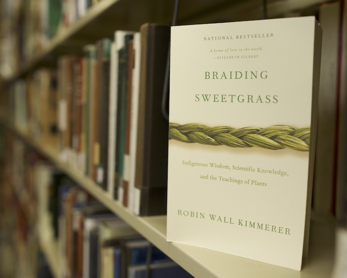 The cover of the book "Braiding Sweetgrass"