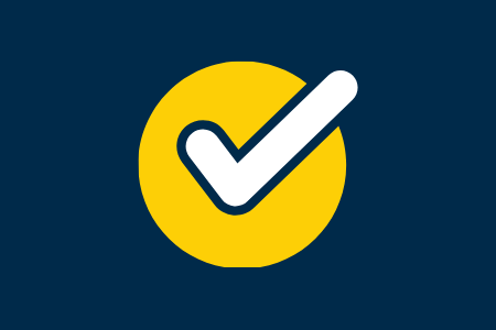 navy background with maize circle and white check mark inside