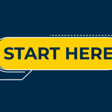 Blue and yellow start here on your internship journey badge