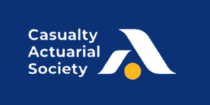 Casualty Actuarial Society Logo in white, blue and orange