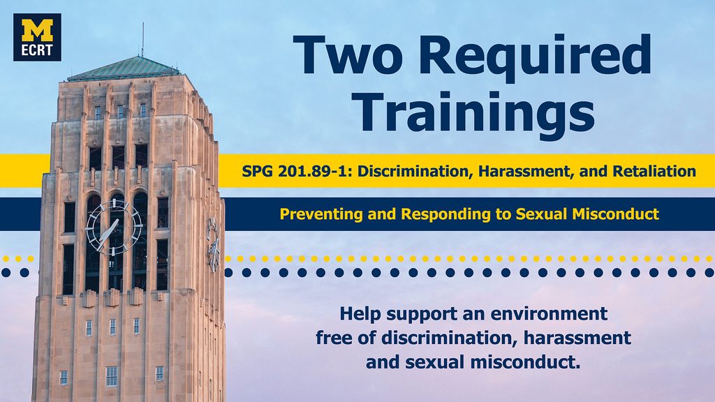 Photo of the Burton Bell Tower with the words, Two Required Trainings