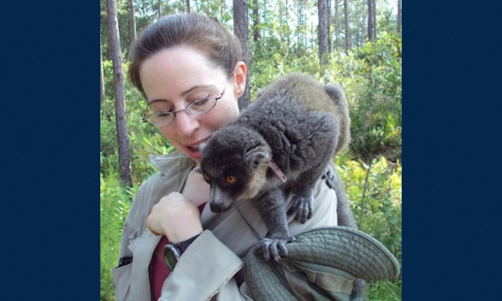 Photo of CASL Associate Professor Francine Dolins with a brown lemur