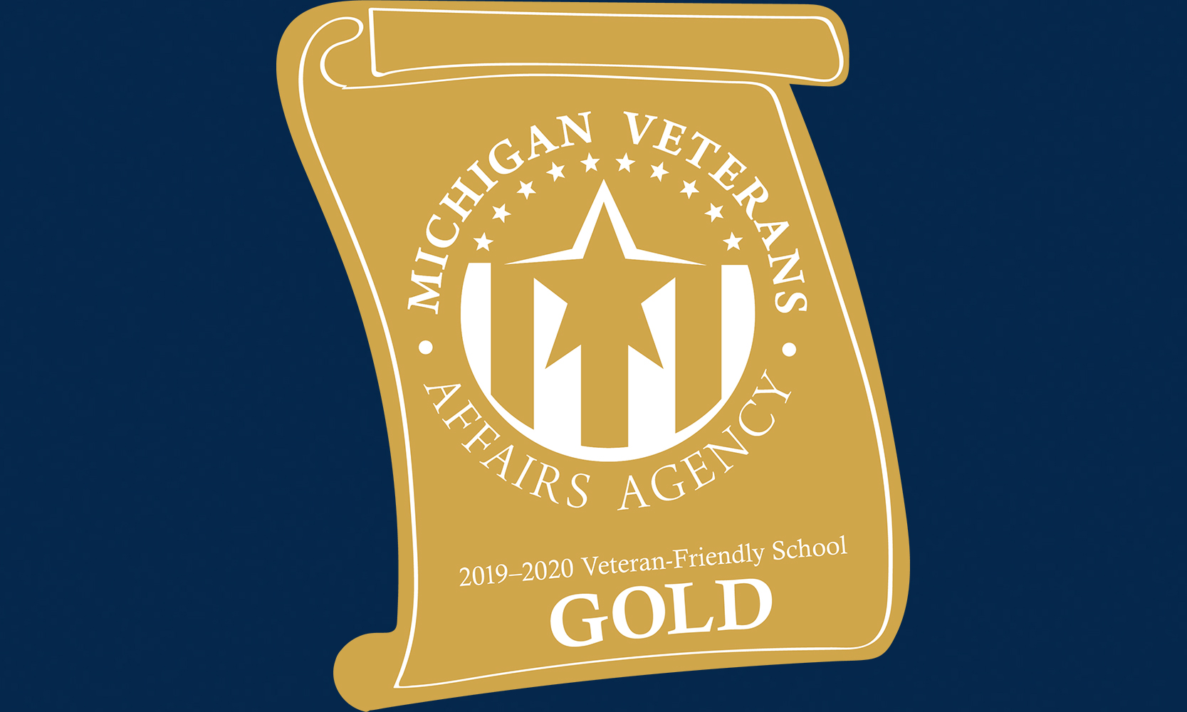 Michigan Veterans Affairs Agency Gold 2019-2020 Veteran Friendly School logo