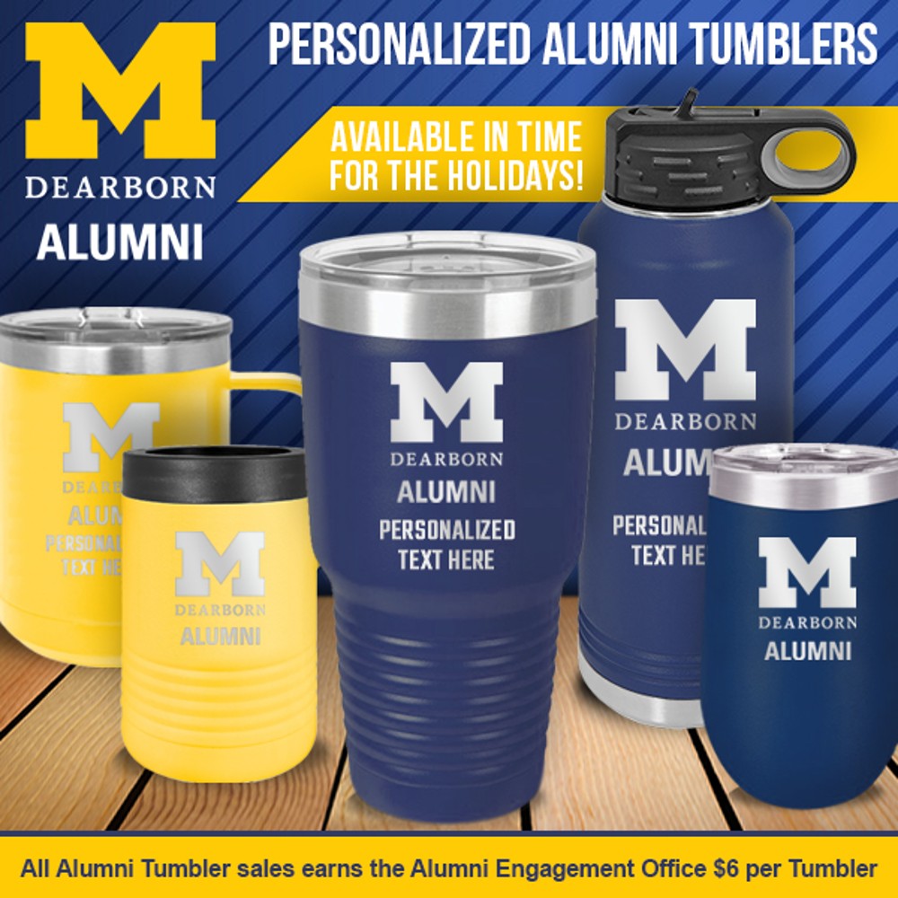 UM-Dearborn tumblers, water bottles, and mugs