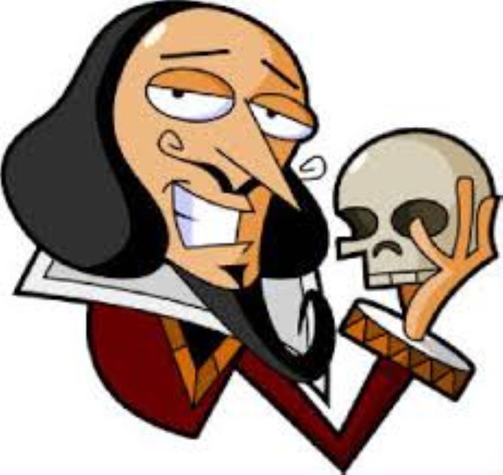 Cartoon: Shakespeare holding a skull