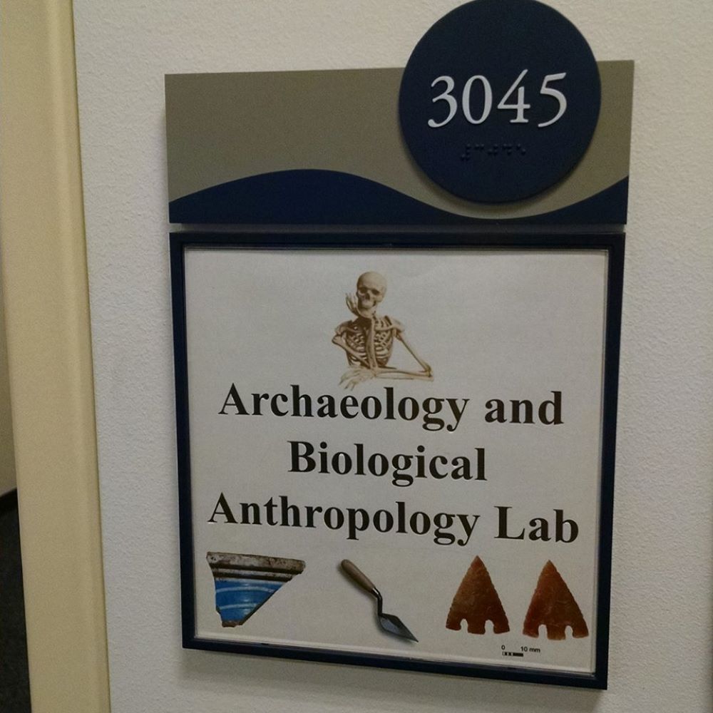 Room number sign 3045 Archaeology and Biological Anthropology Lab