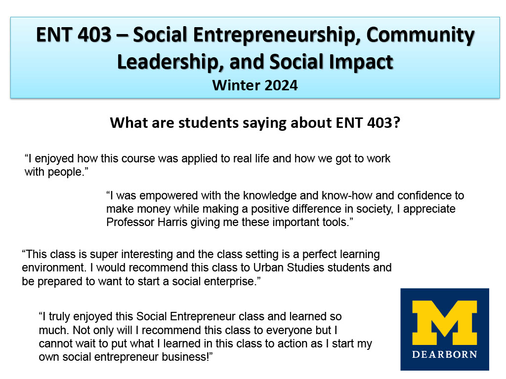 a document with positive feedback from students about ENT 403