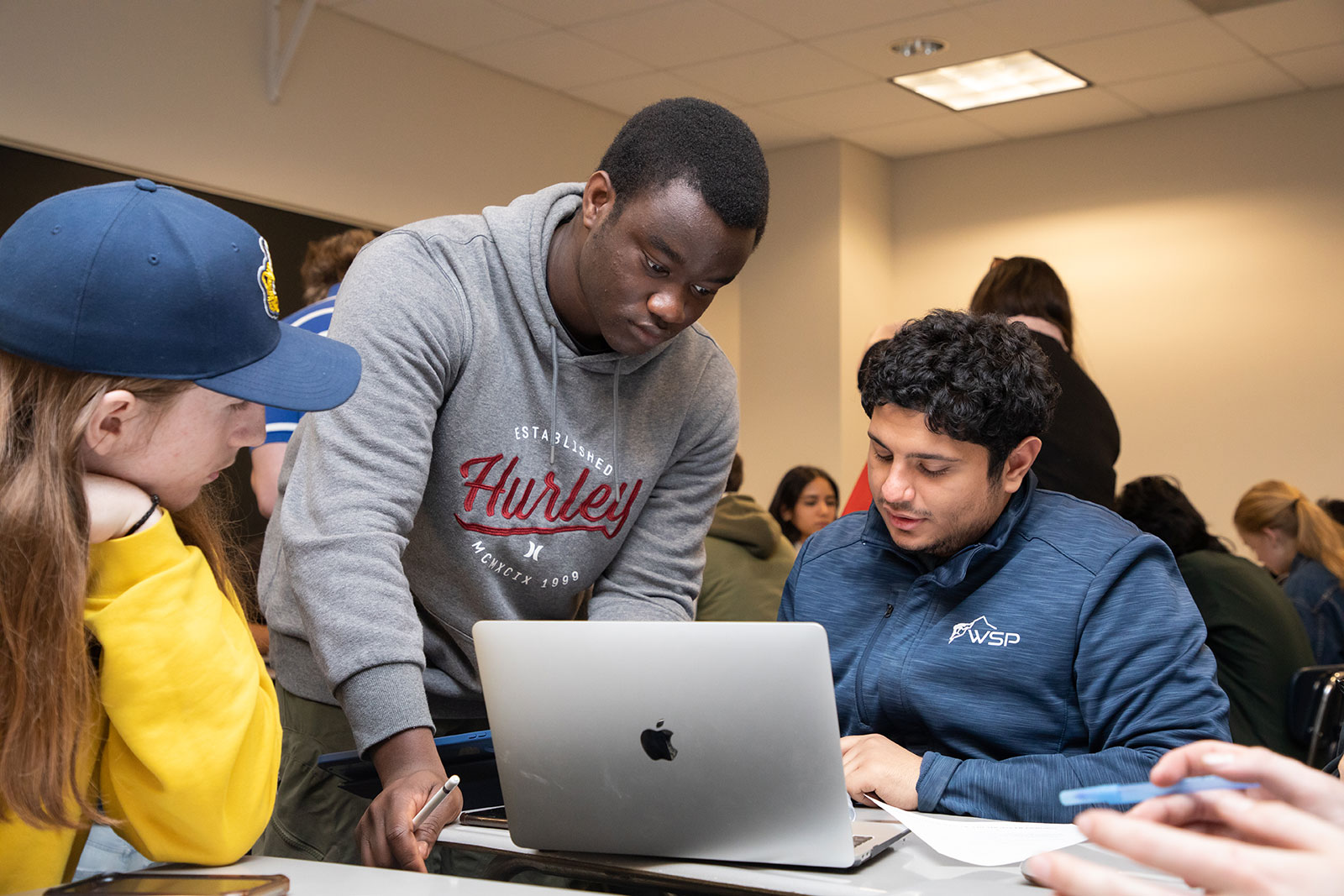 Students studying math in a classroom