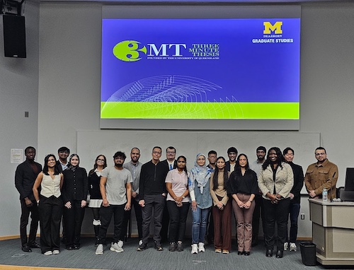 Group photo of the 2026 Three Minute Thesis (3MT) participants on campus on Thursday, February 26, 2026