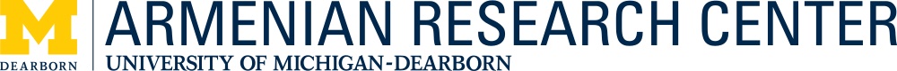 Logo of the Armenian Research Center with a block M in yellow and the upper case text on the right side of it, "Armenian Research Center" and "University of Michigan-Dearborn" underneath. 