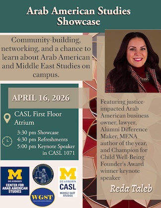 a flyer about Arab American studies showcase featuring a headshot of Reda Taleb,keynote speaker