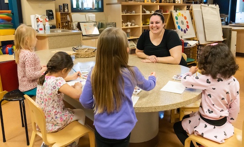 Student teacher leads group of young students